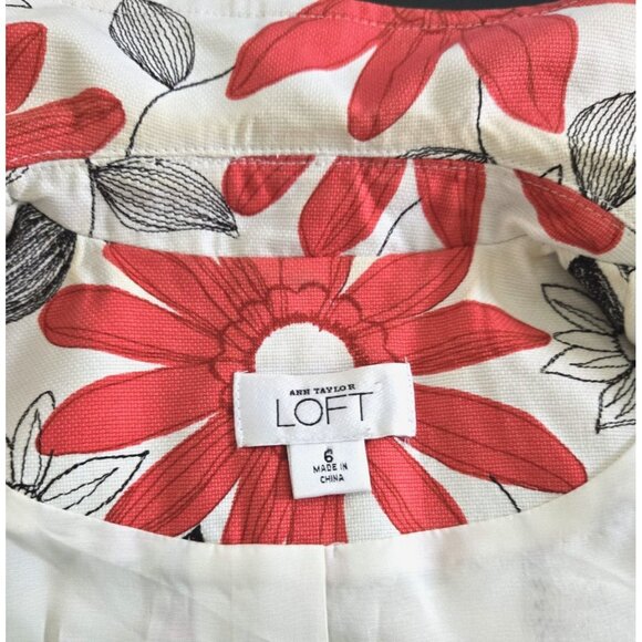 Ann Taylor Loft 3/4 Sleeve White Cotton Jacket With Pink Flowers Sz 0 - Picture 9 of 9